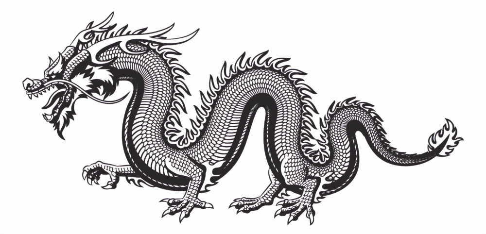 Китайский дракон эскиз горизонтально