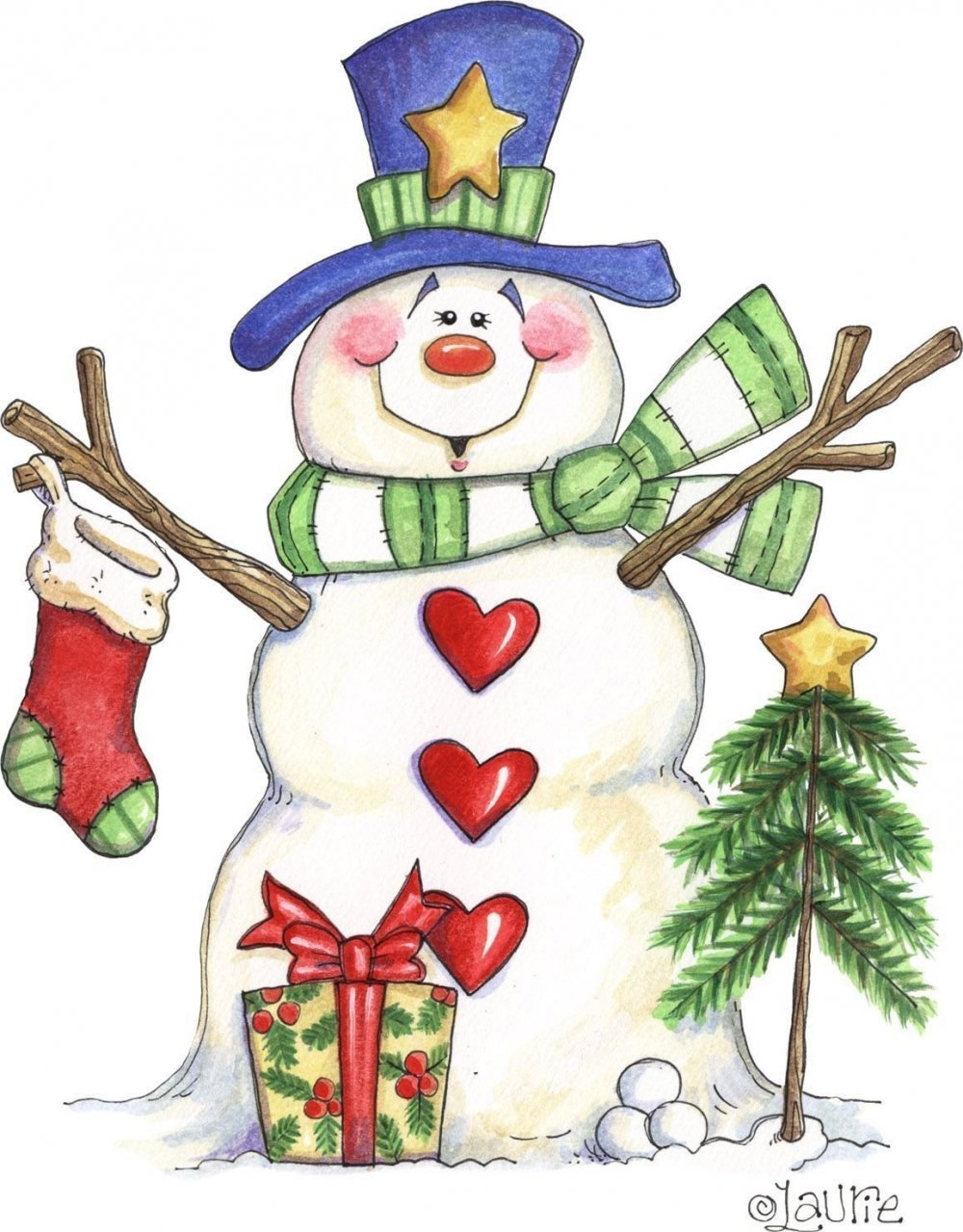 Снеговик рисунок на новый год