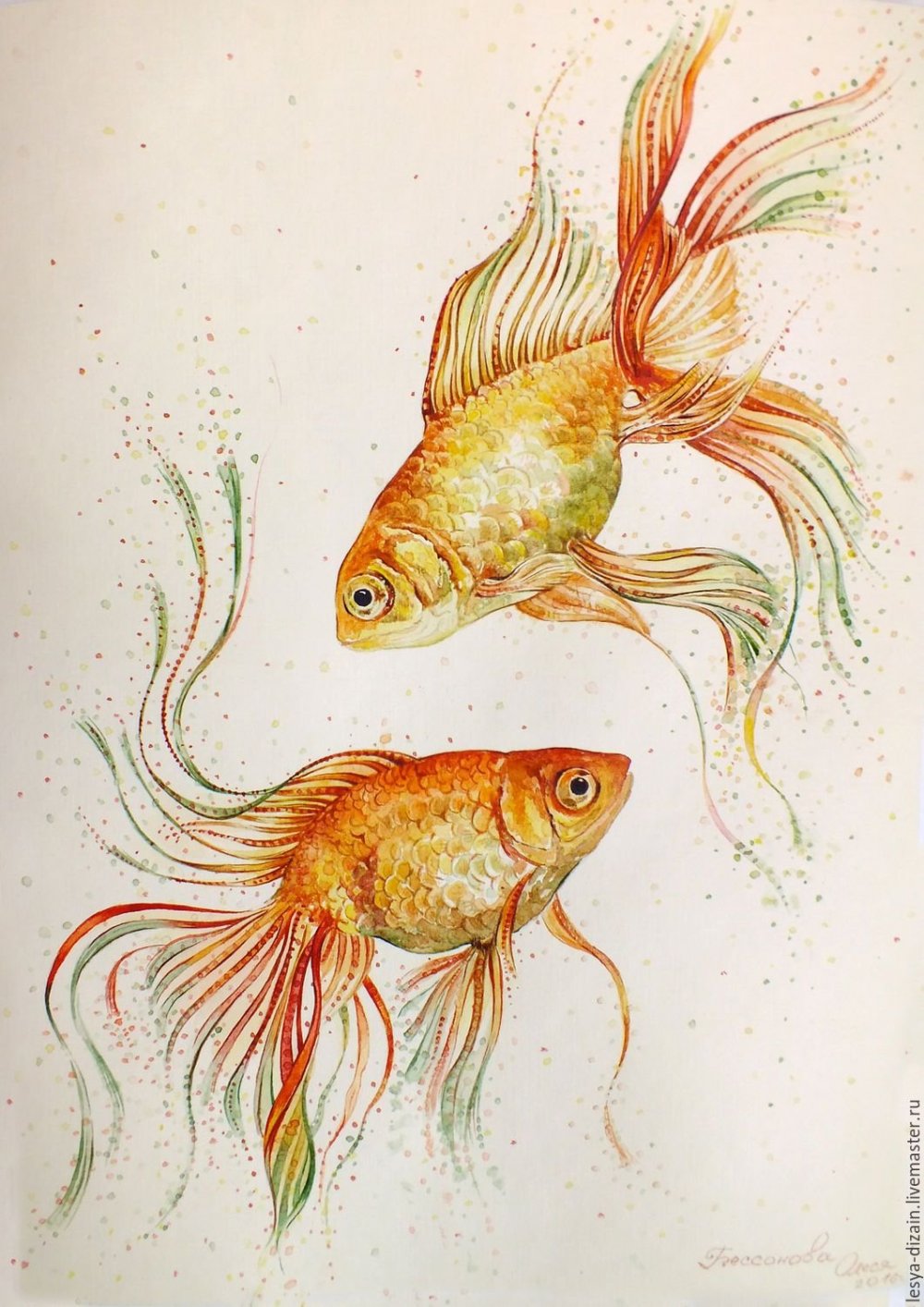 Золотая рыбка акварель
