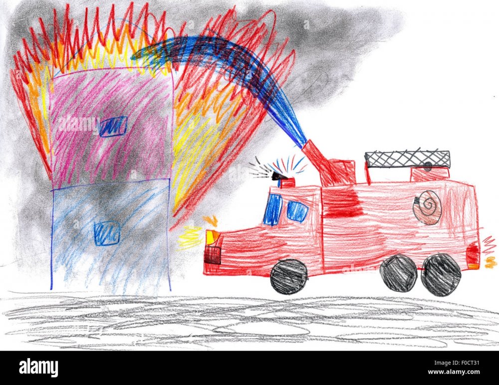 Детские рисунки на тему пожарная машина