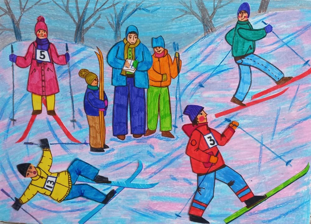 Спорт зимний рисунки художественная школа