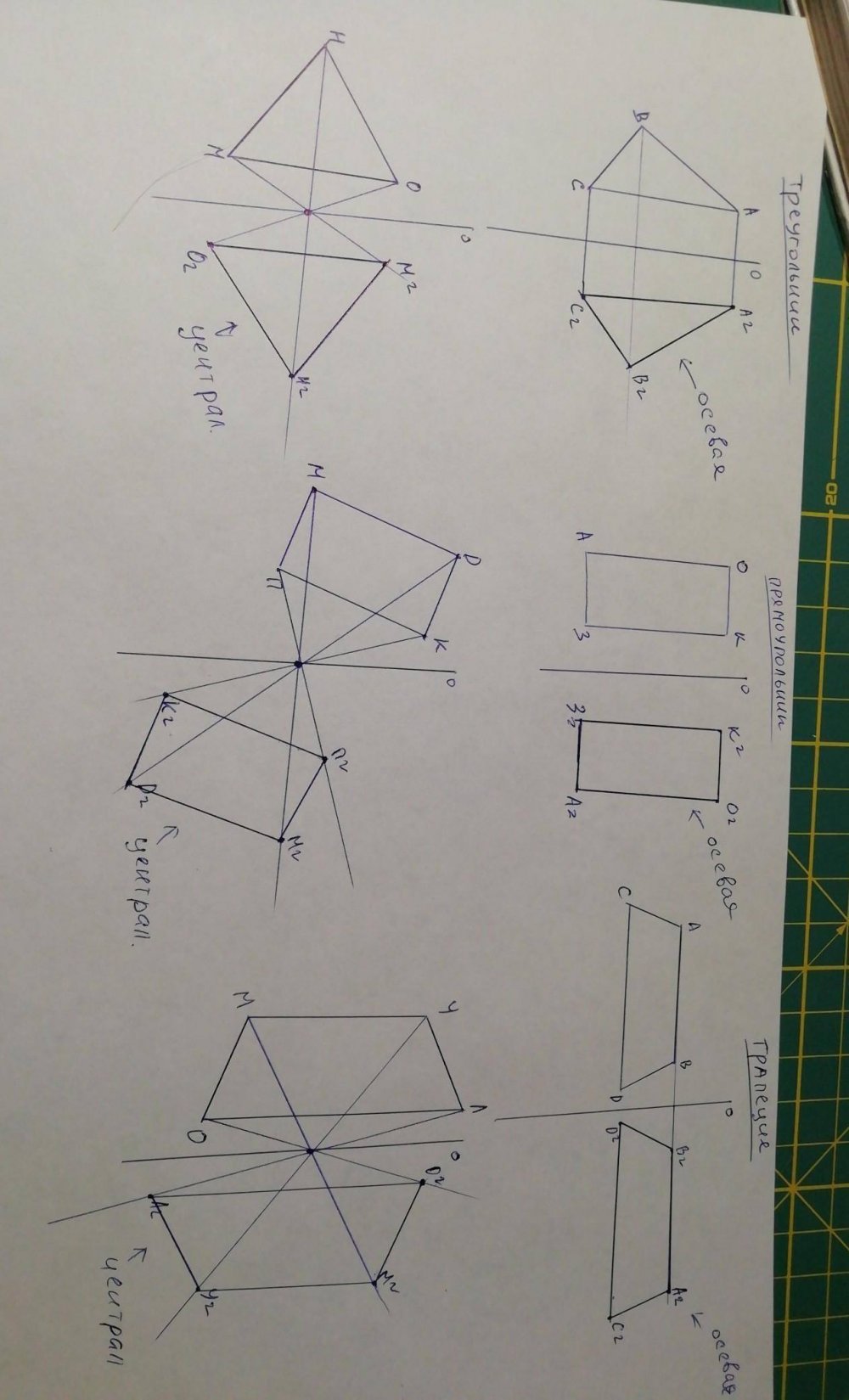 Центральная симметрия четырехугольника построение
