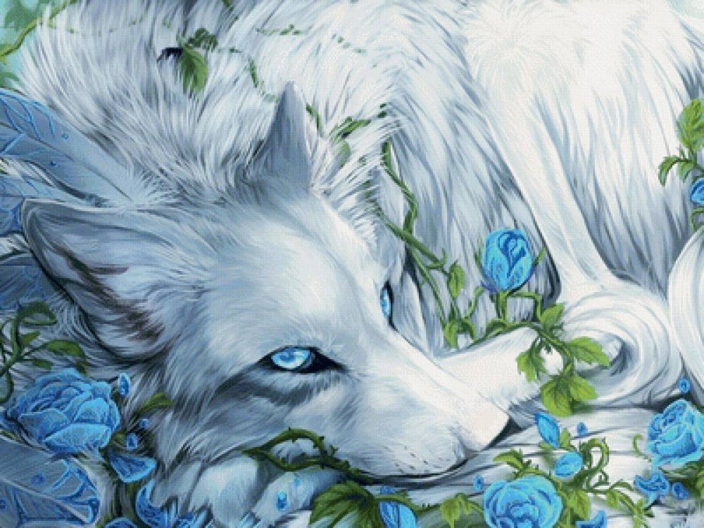 Белая волчица с голубыми глазами