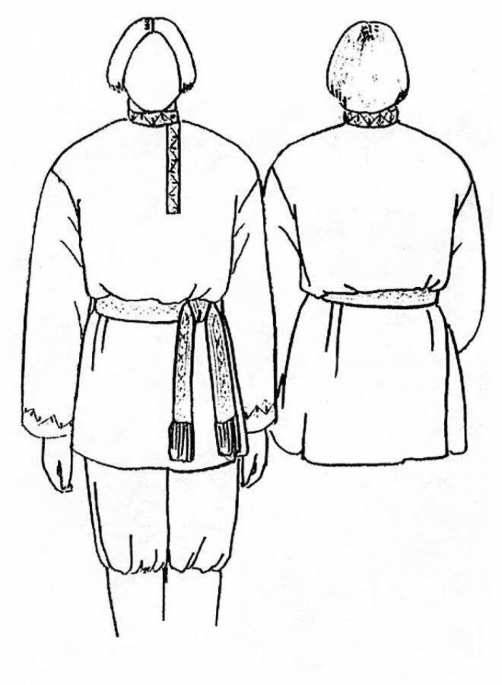 Традиционная русская одежда рубаха Порты лапти армяк зипун шапка