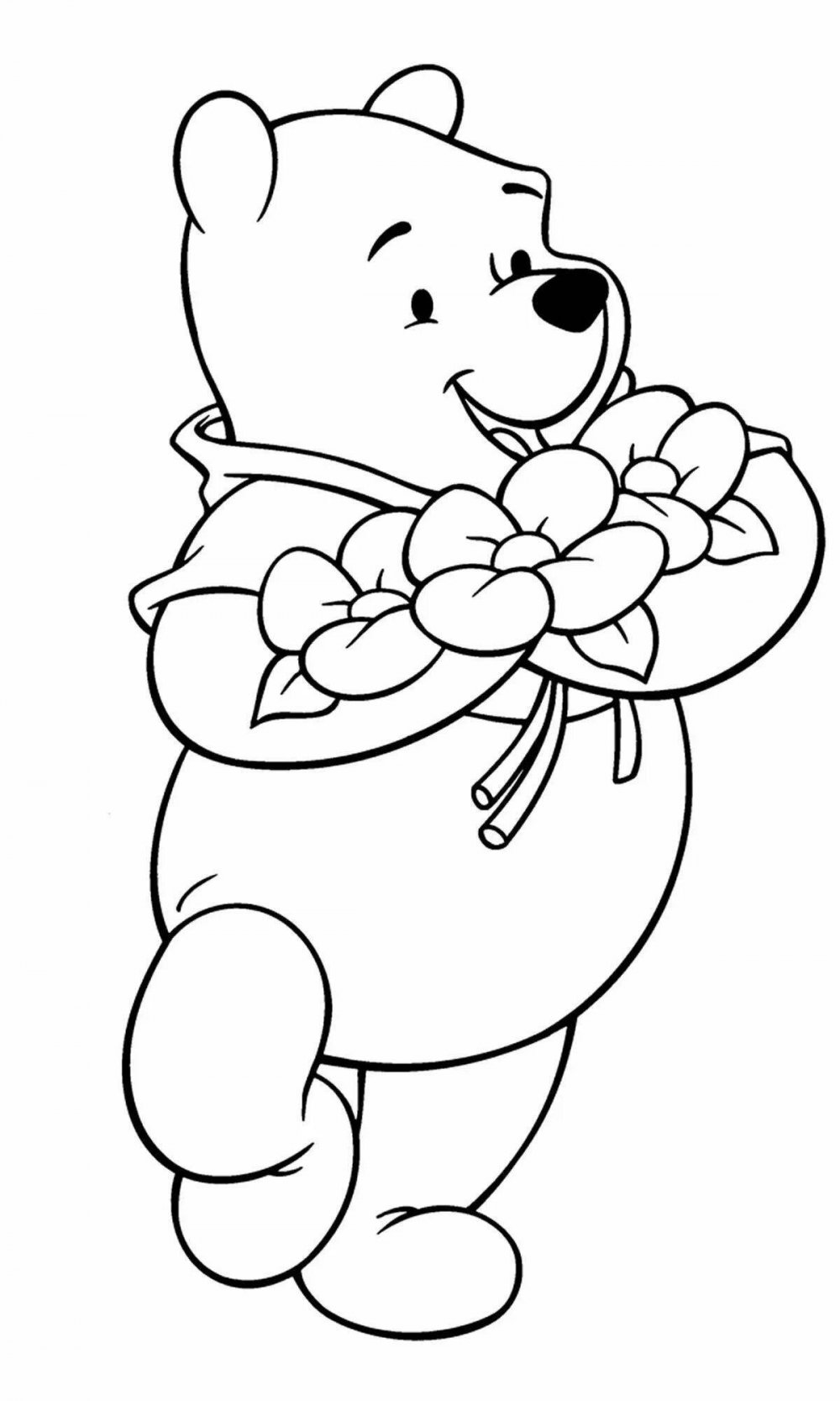 Медвежонок с цветами раскраска