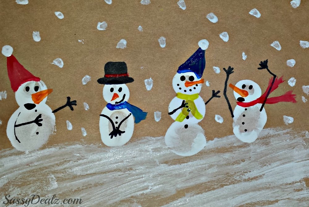 Снеговик в технике рисование в детском саду