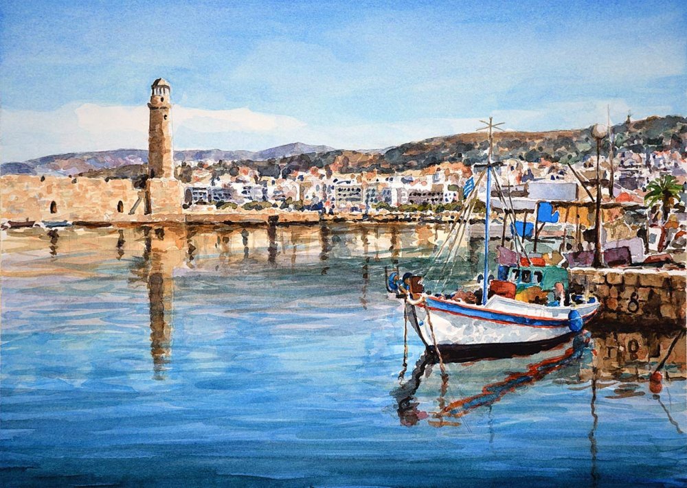 Греческий художник Пантелис Зографос картины море лодки Санторини