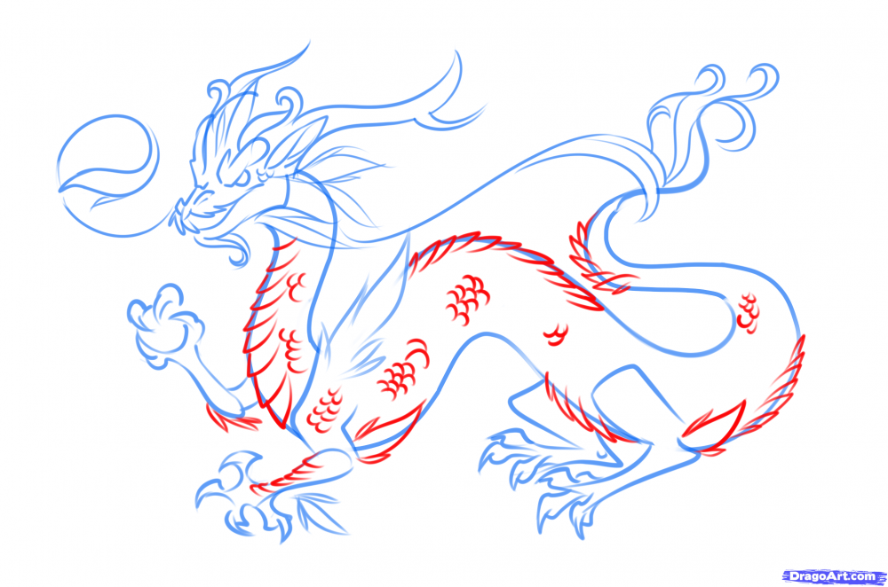 Китайский дракон карандашом