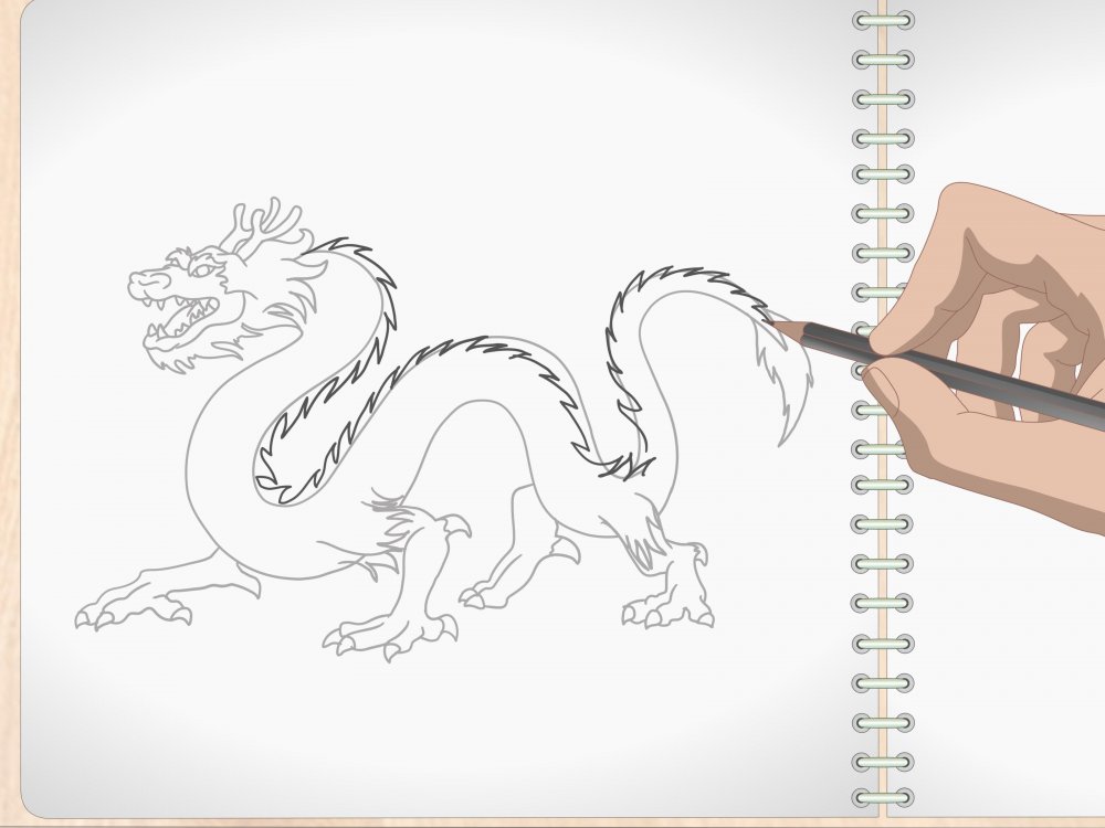 Лапы китайского дракона карандашом