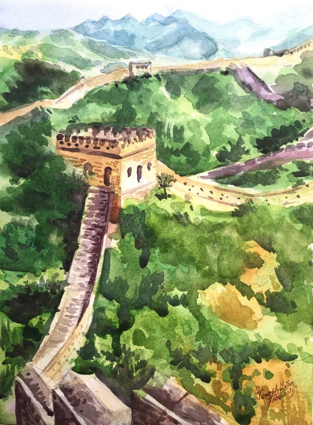 Великая китайская стена акварель