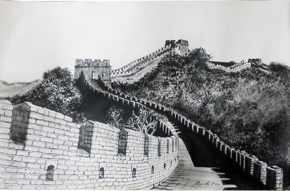 Китай Великая китайская стена черно белая
