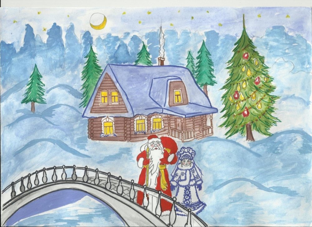 Рисование дом Деда Мороза