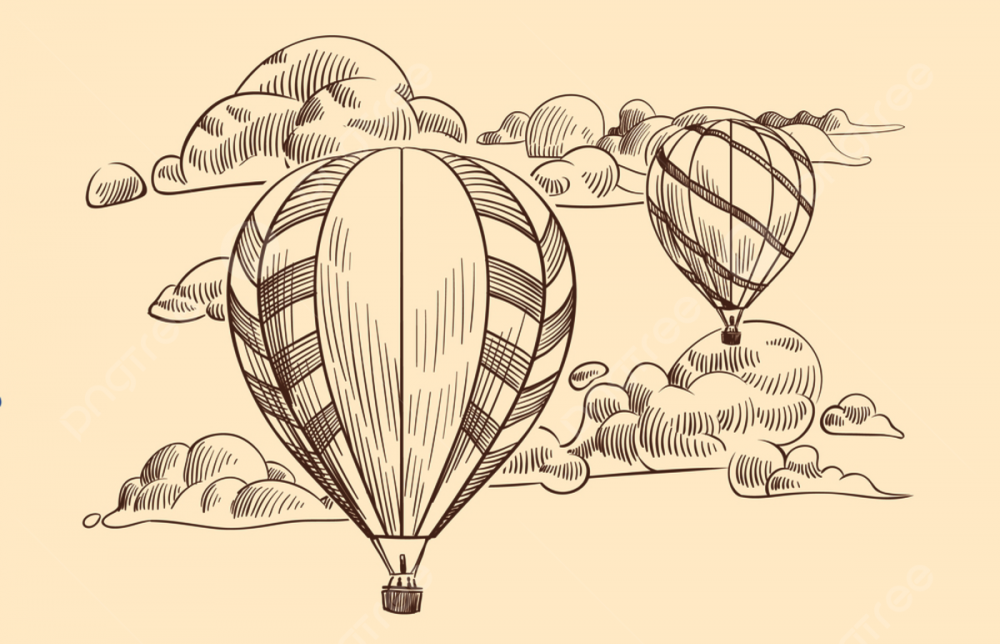 Воздушный шар с корзиной эскиз