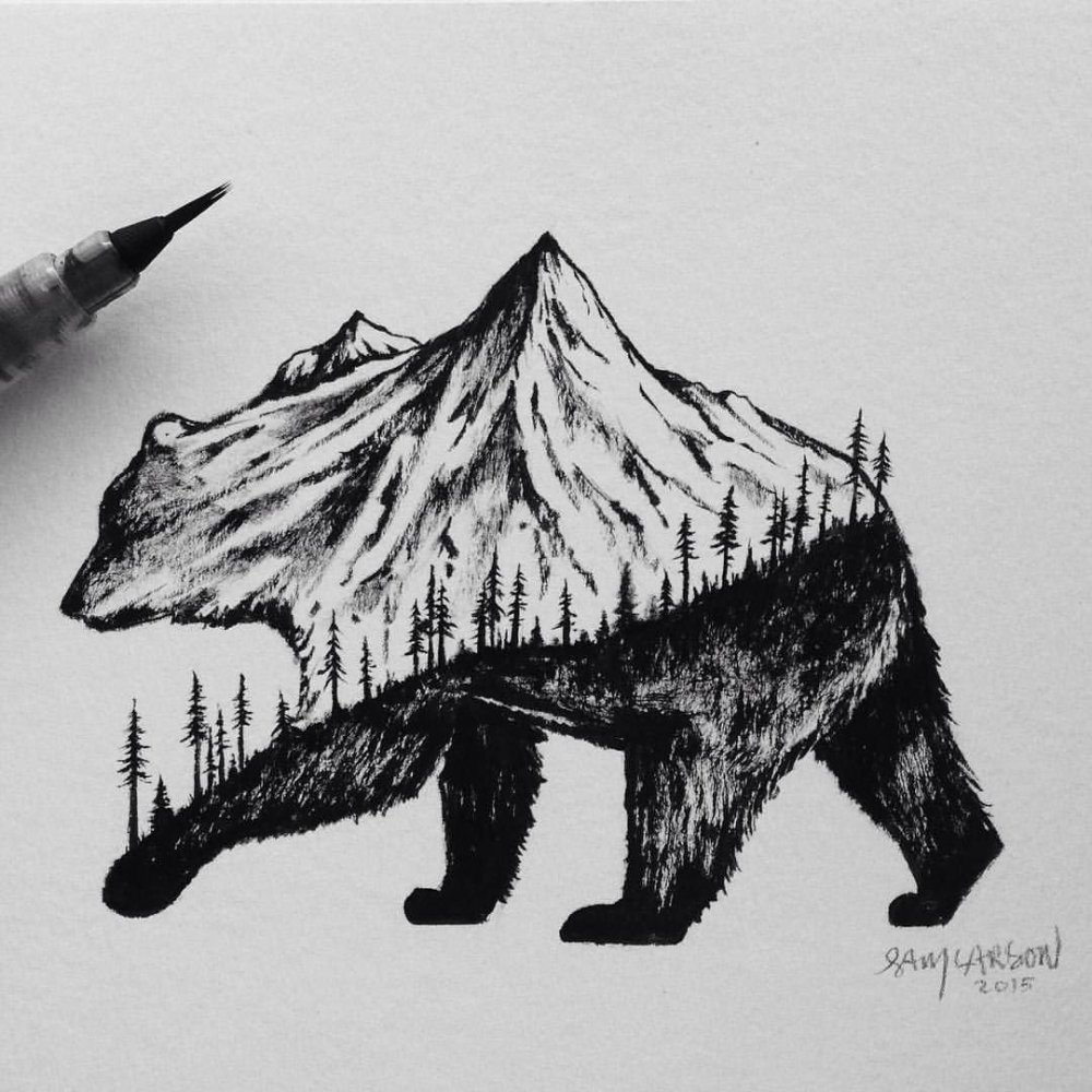 Медведь и горы эскиз