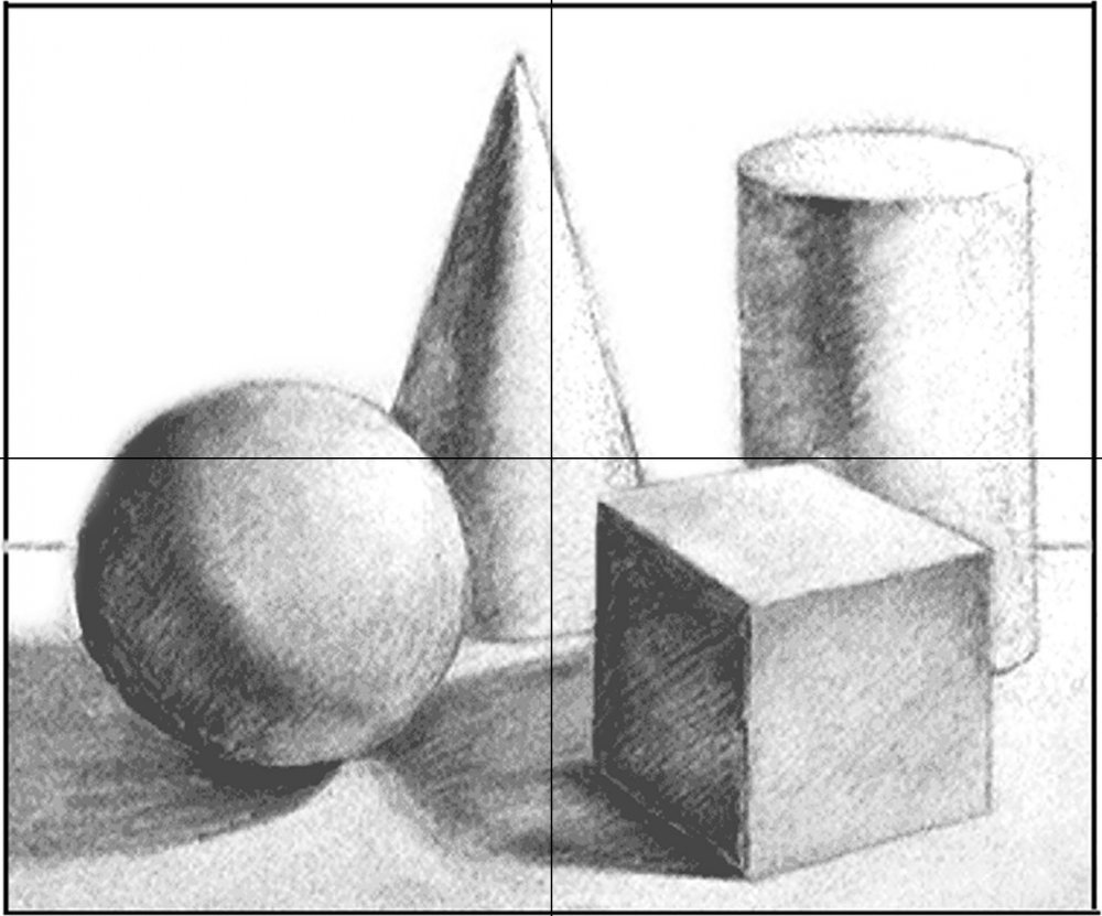 Рисование группы геометрических тел