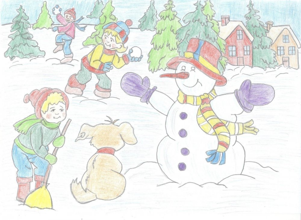 Рисунки о зиме для школьников