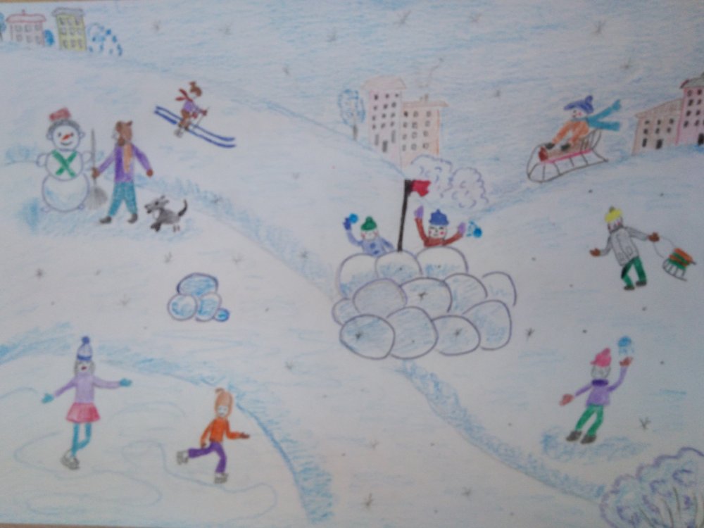 Зимние забавы рисунок 7 класс без детей