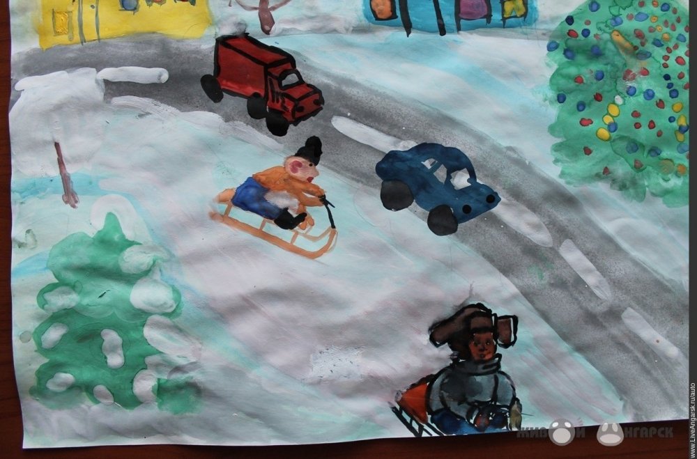 Рисунок по правилам дорожного движения зимой