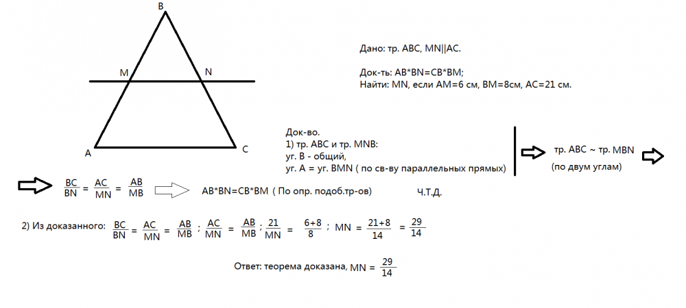 Треугольник ABC MN параллельно AC