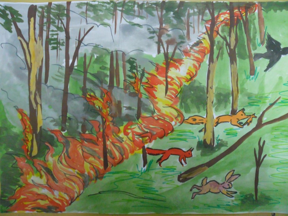 Пожар в лесу рисунок