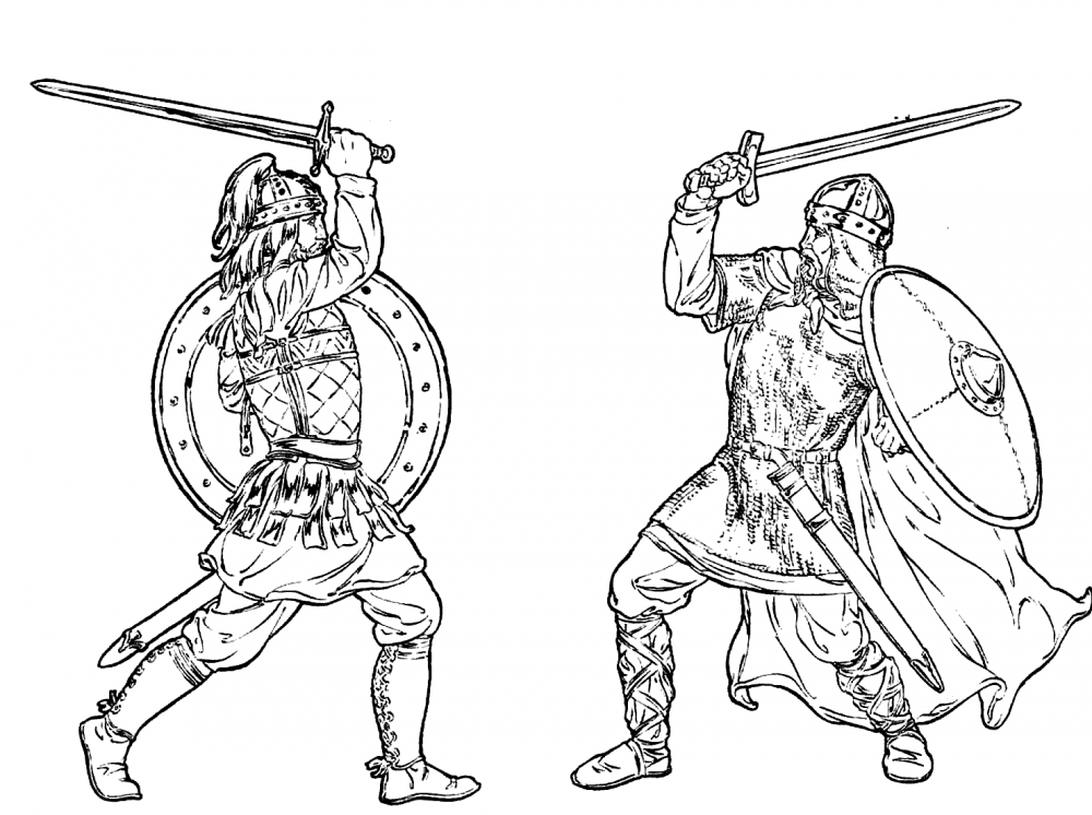 Раскраски про битву с мечами