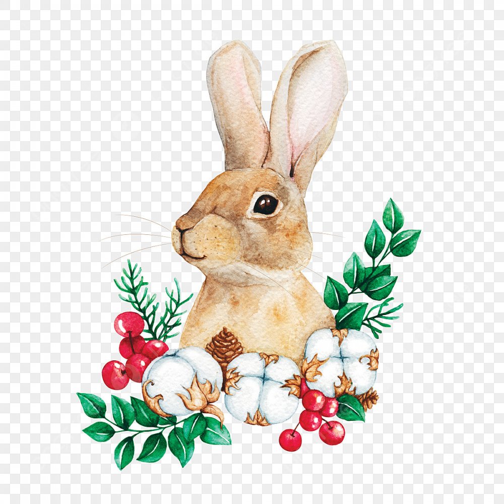 Кролики акварелью Рождество