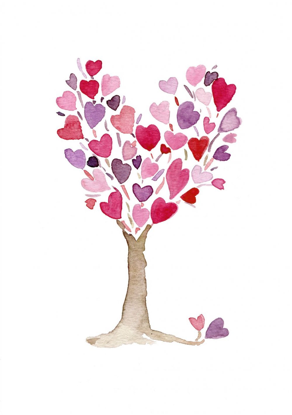 Открытка дерево с сердечками