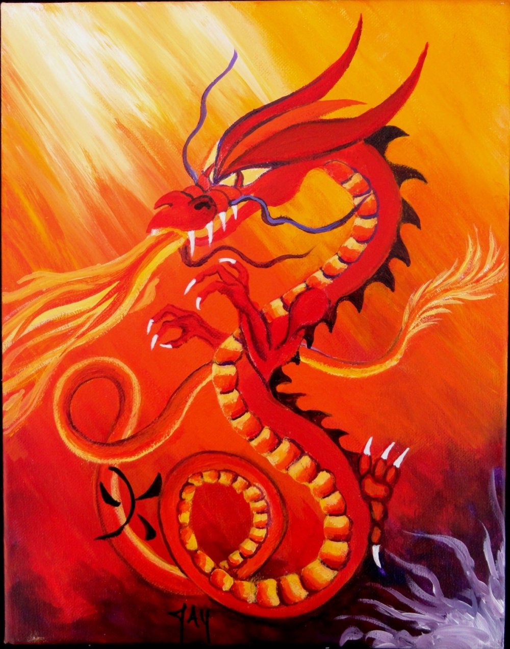 Китайский красный огнедышащий дракон