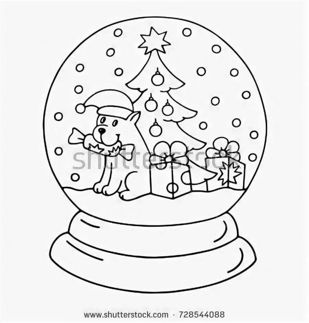 Новогодний шар со снегом раскраска для детей