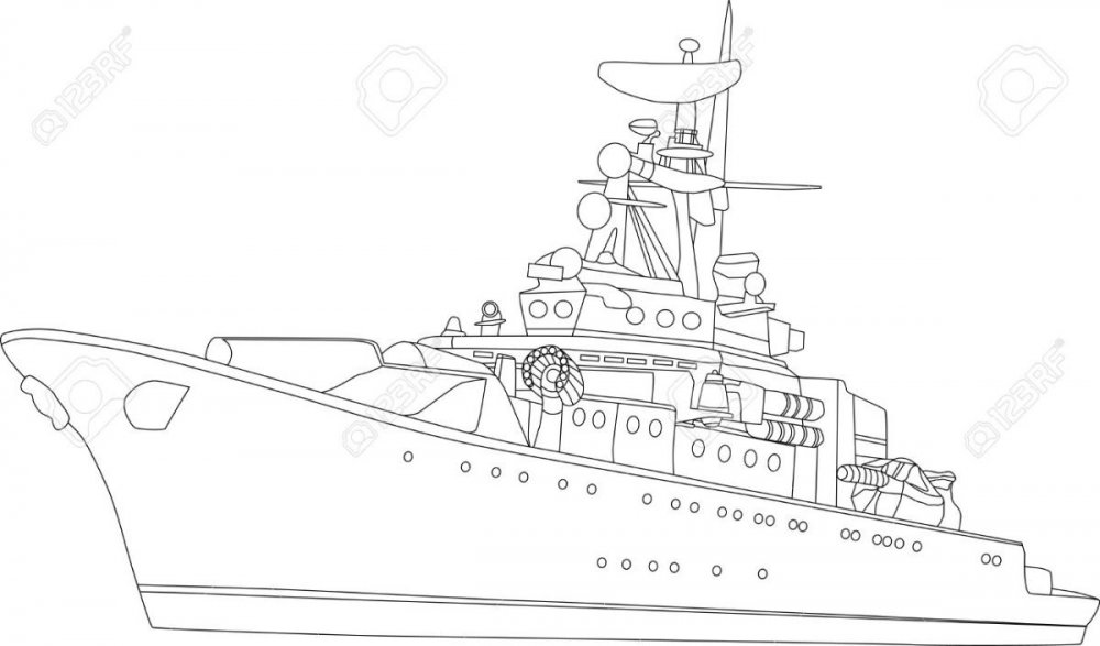 Военный корабль рисунок сбоку