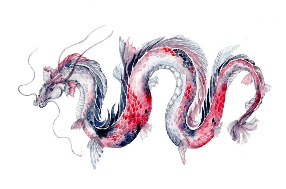 Китайский дракон акварель
