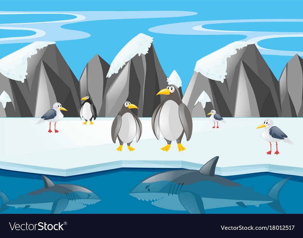 Рисование пингвины на Северном полюсе