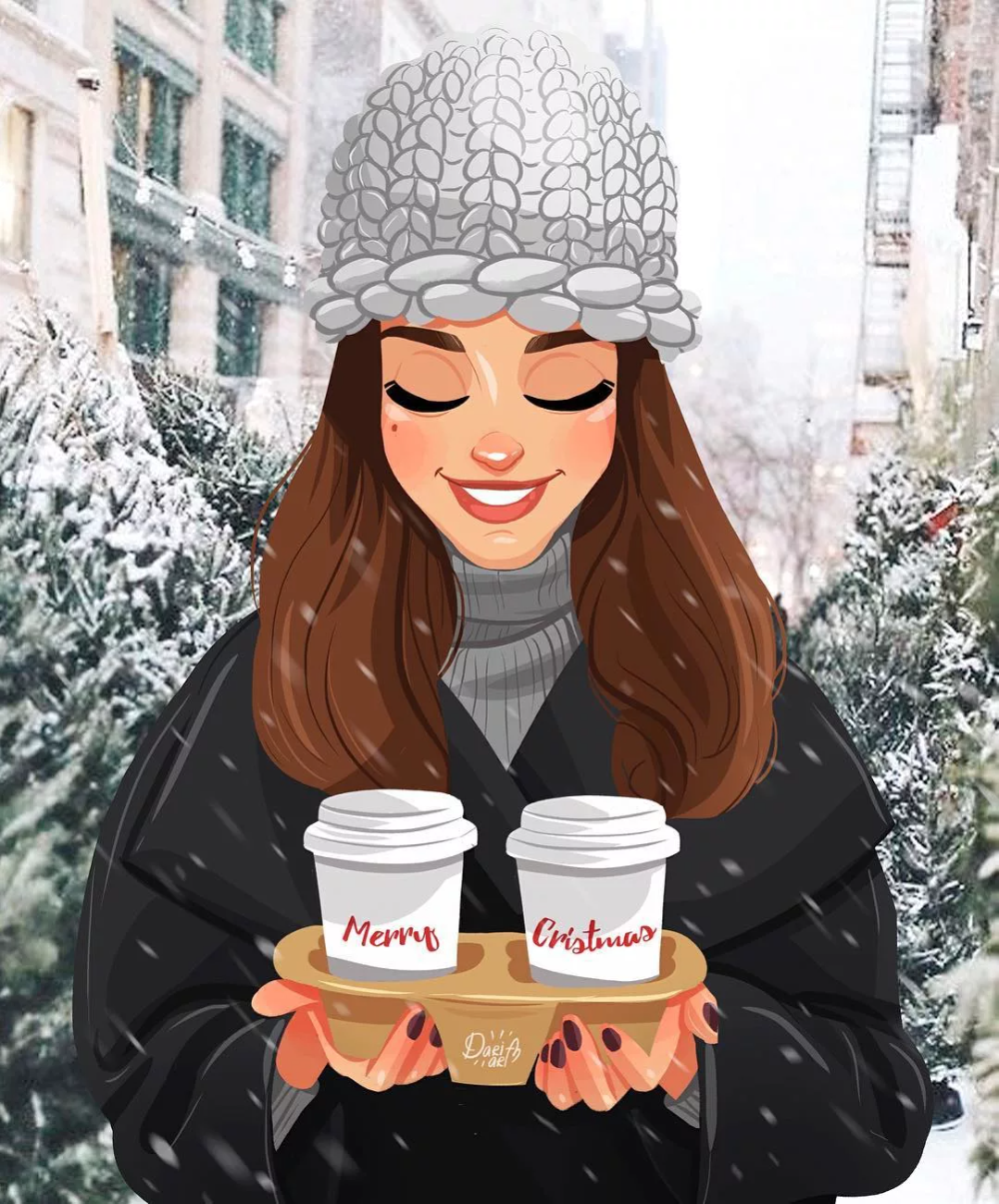 Девушка с кофе зимой