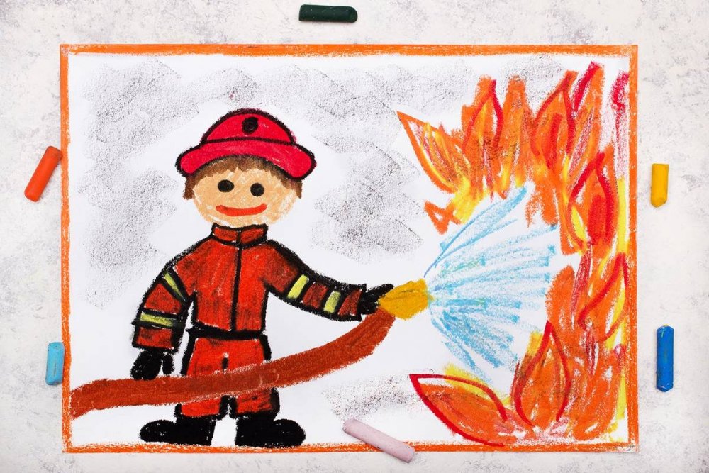 Пожарник улыбающийся рисунок