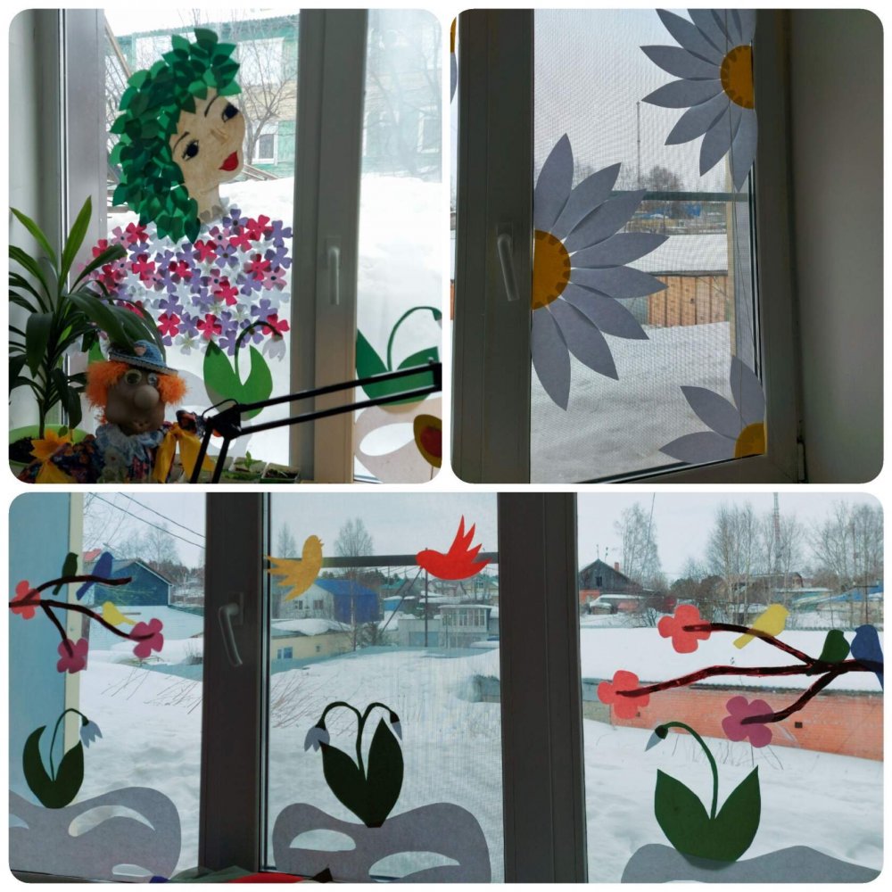 Рисунки на окнах Весна