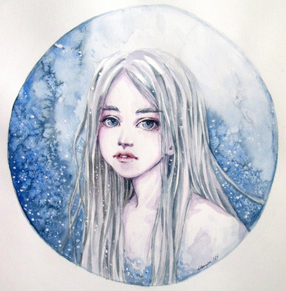 Рисунки акварелью лунную девочку