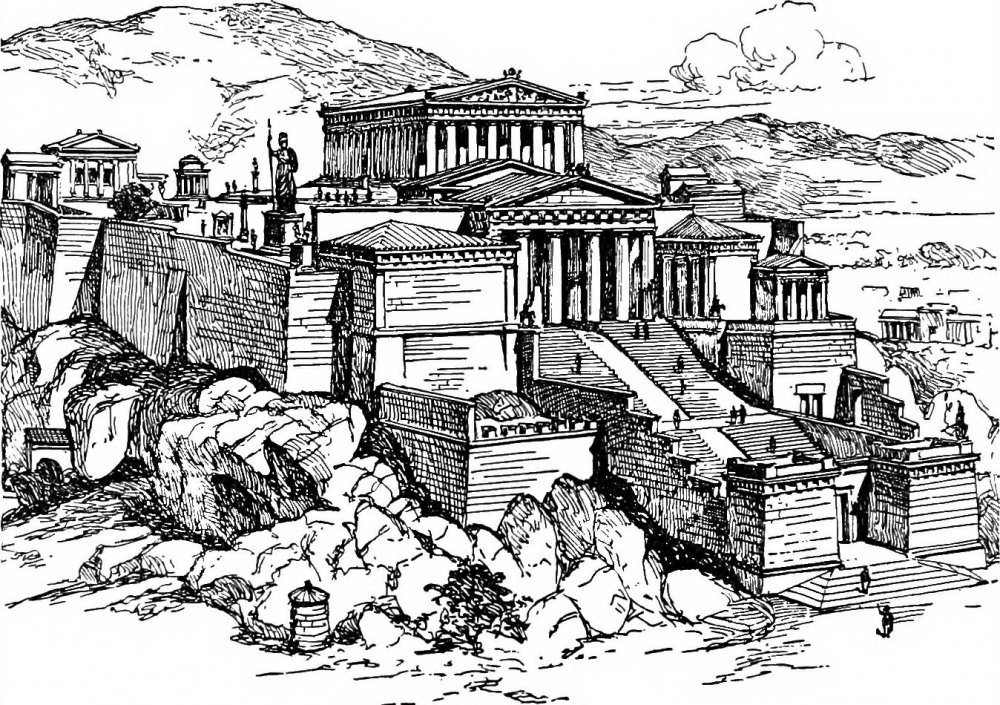 Афинский Акрополь черно белое