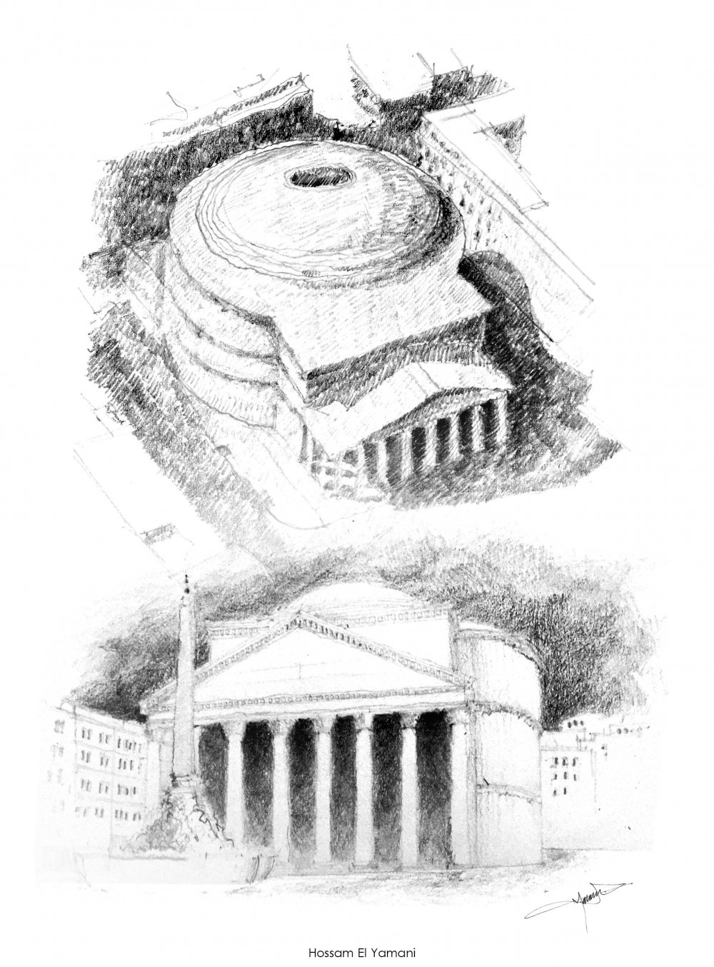 Храм Пантеон в Риме рисунок