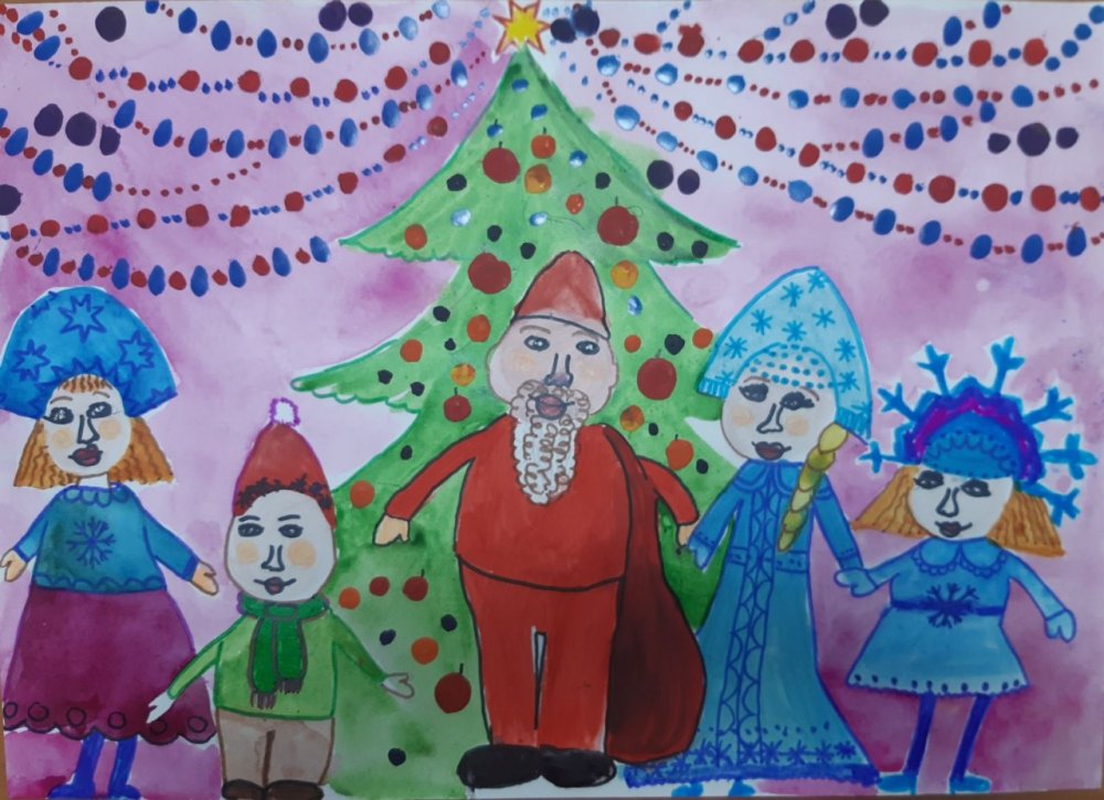 Новогодний карнавал рисунок гуашью для детей