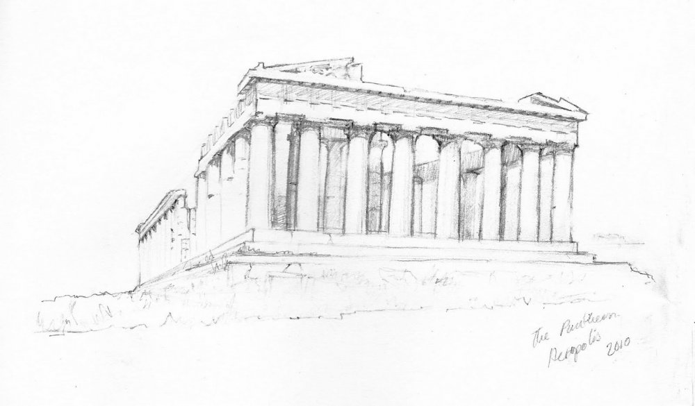 Храм Афины Парфенон черно белый