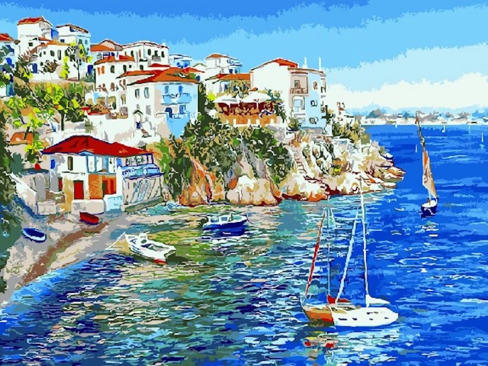 Картина по номерам белые домики Греции