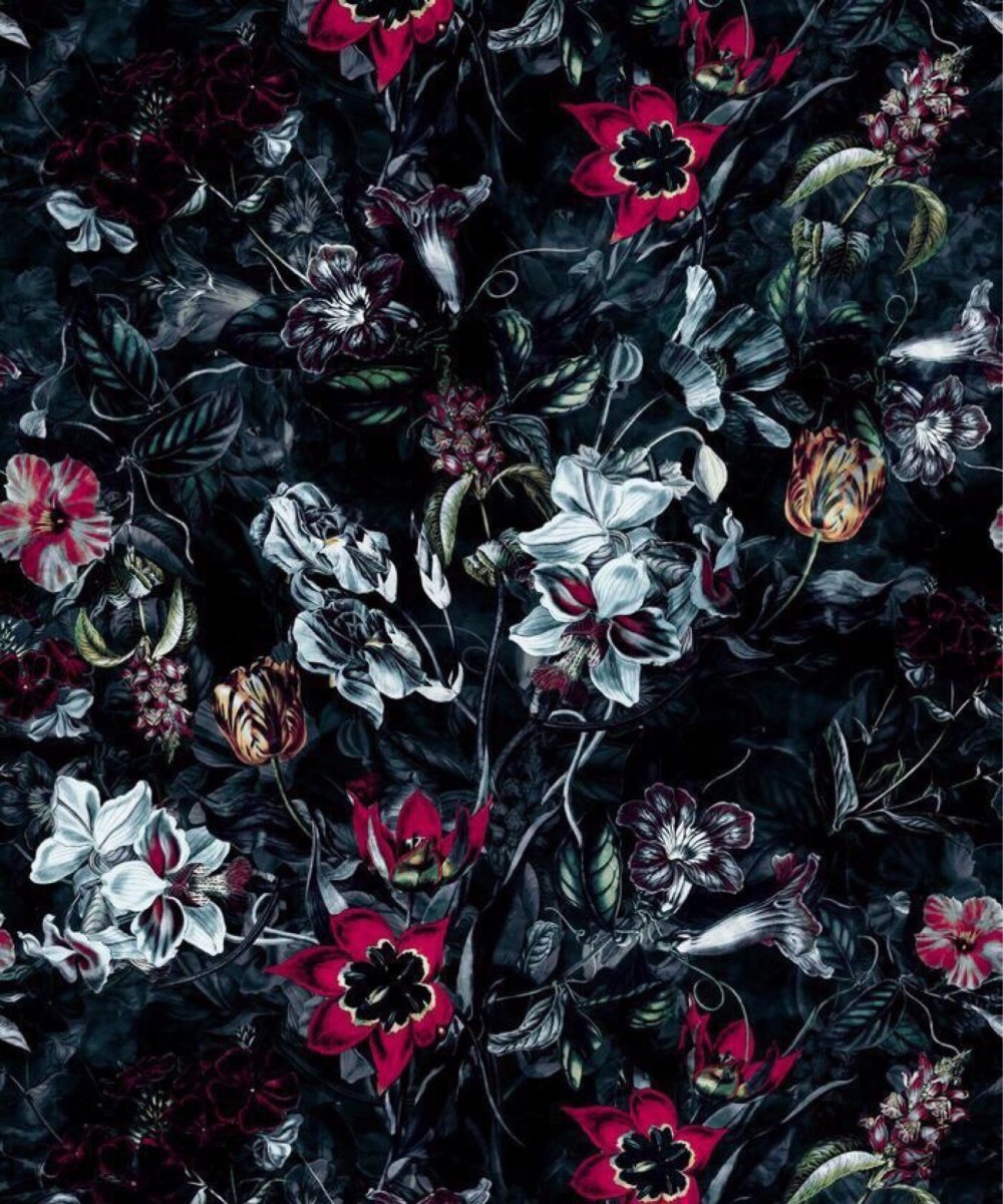 Принт цветы на черном фоне